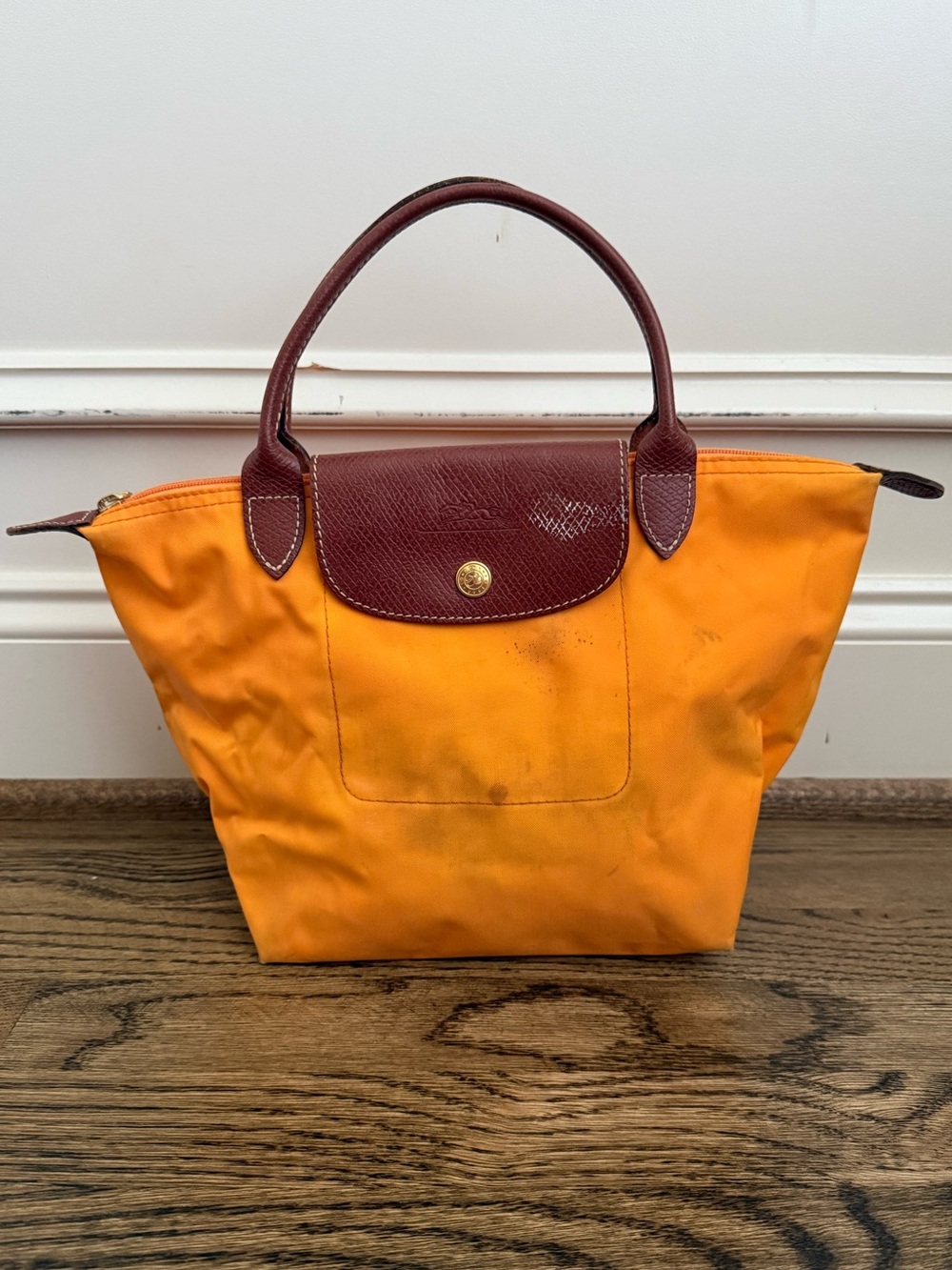 Longchamp Le Pliage Orange Nylon Mini Handbag